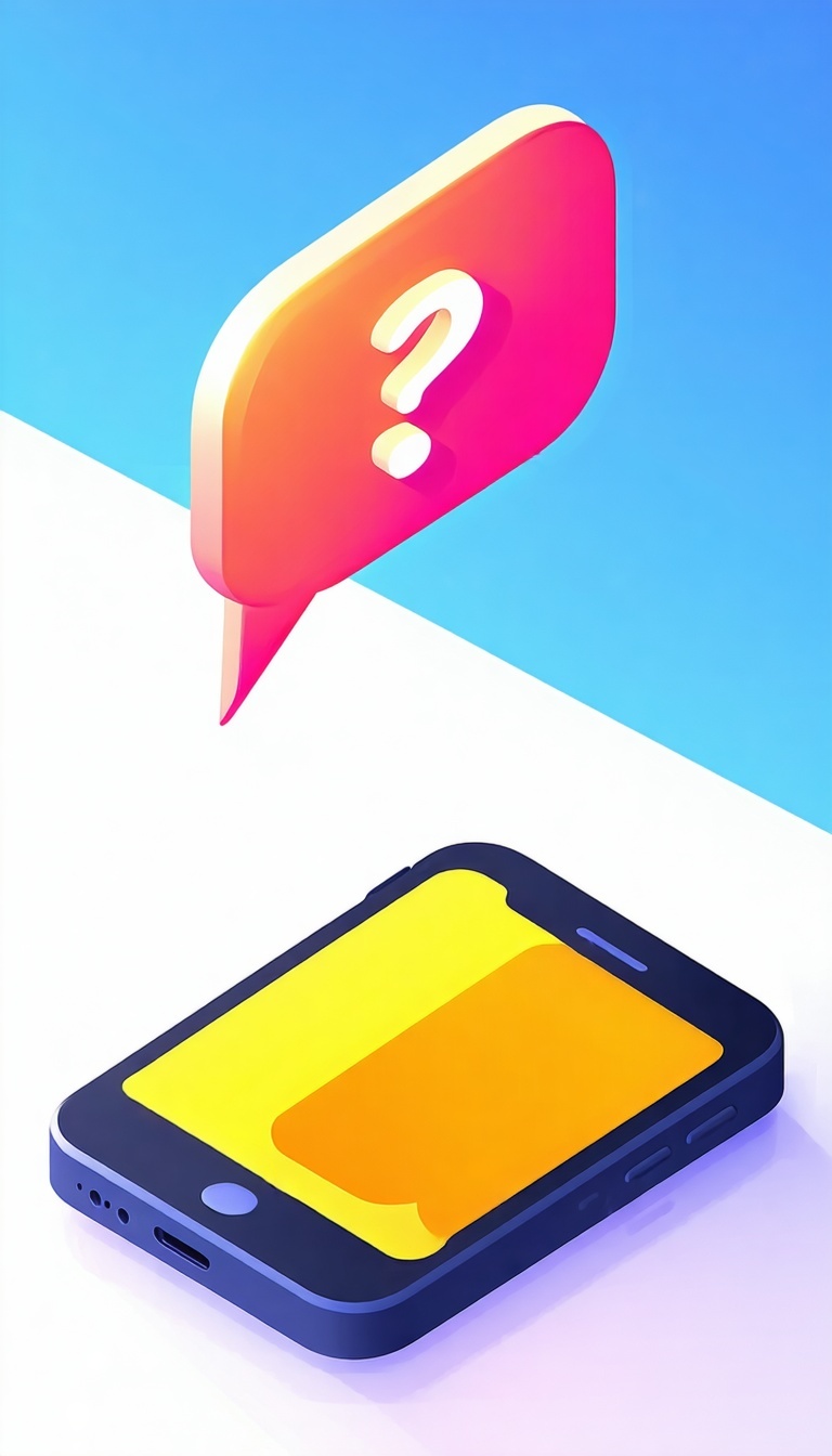 Un telefono cellulare con una grande bolla di chat sopra il telefono contenente un punto interrogativo Utilizzare colori vivaci-Apr-24-2025-09-57-53-0038-AM
