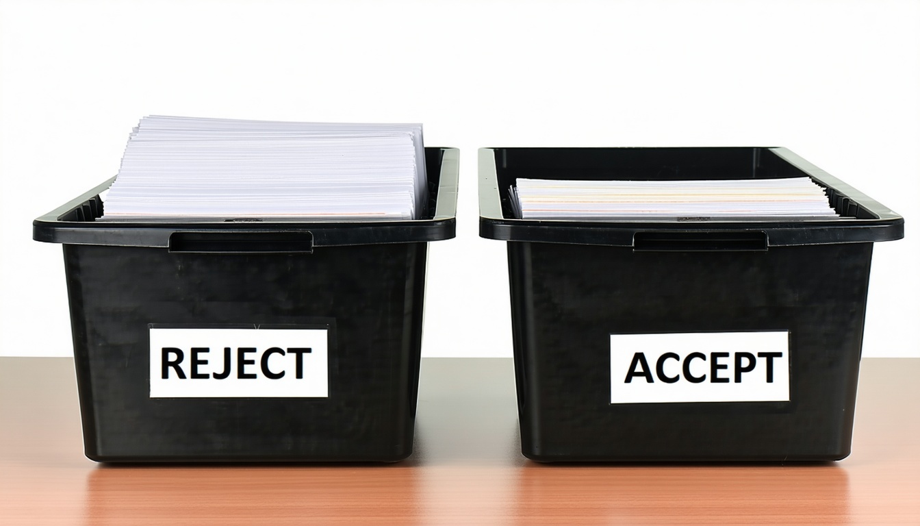 Vassoi di archiviazione sul tavolo Uno di essi è contrassegnato come REJECT e l'altro come ACCEPT-1.