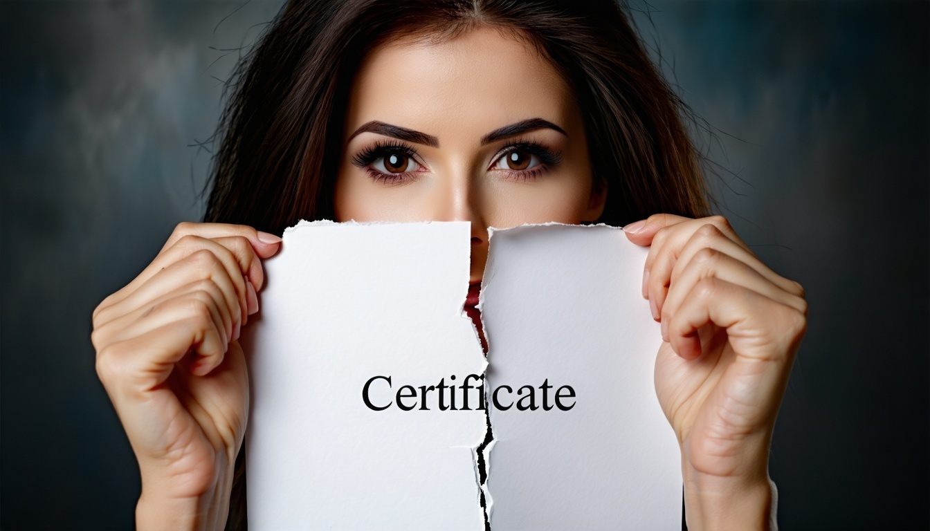Le mani della donna, delicate ma determinate, afferrano i bordi di un foglio di carta nitida e ufficiale, con la scritta 